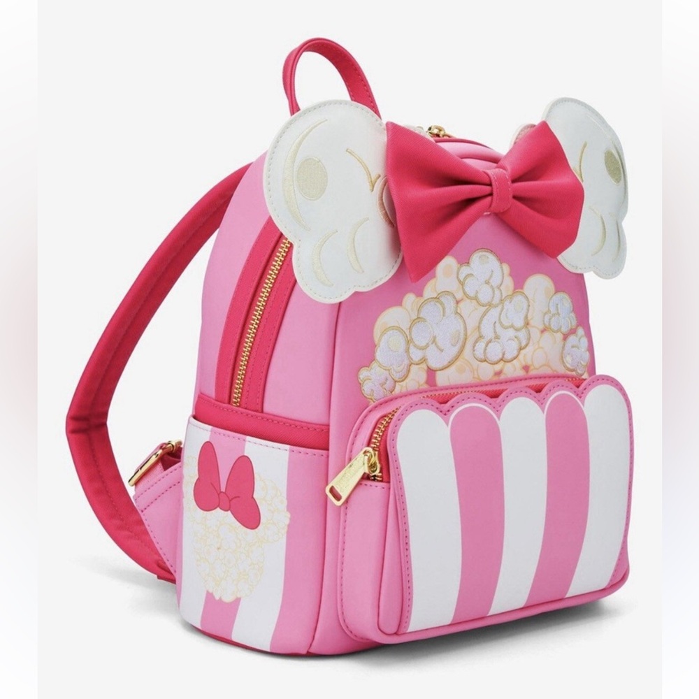Pink and White Mini Backpack with Bow and Stripes - Picture 2 of 9